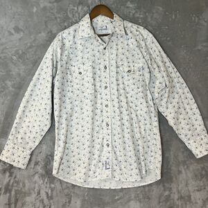 PANHANDLE SLIM Retro Western Wear Blue Floral Pearl Snap Shirt Size Large